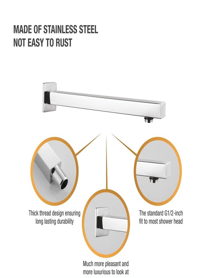 دريزل ذراع دش مربع من الفولاذ المقاوم للصدأ من DRIZZLE / ذراع دش علوي للحمام / قضيب دش مطري (12 بوصة، فضي، تشطيب كروم، قطعتان) - Image 2